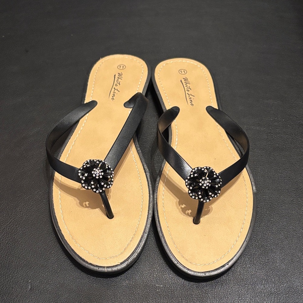 White Line Black Sandals